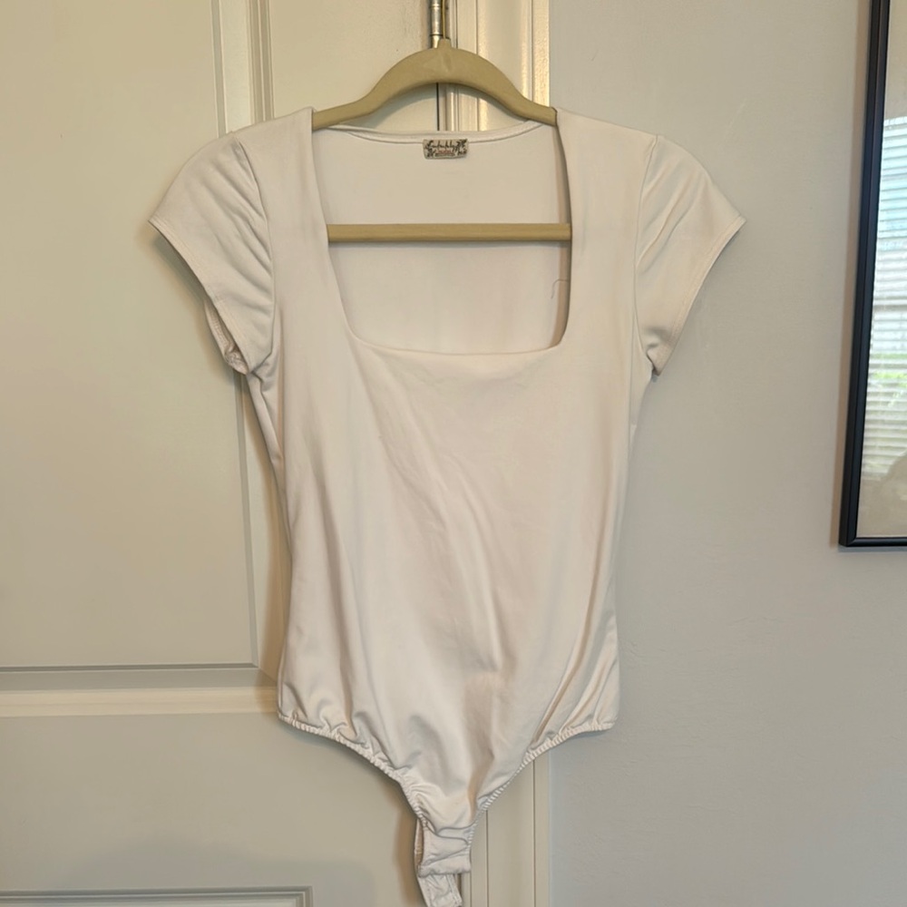 Free People White Square Neck Bodysuit